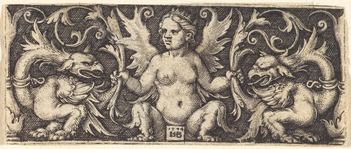 Ornament with Female Demon by Sebald Beham; Barthel Beham, print, 1544