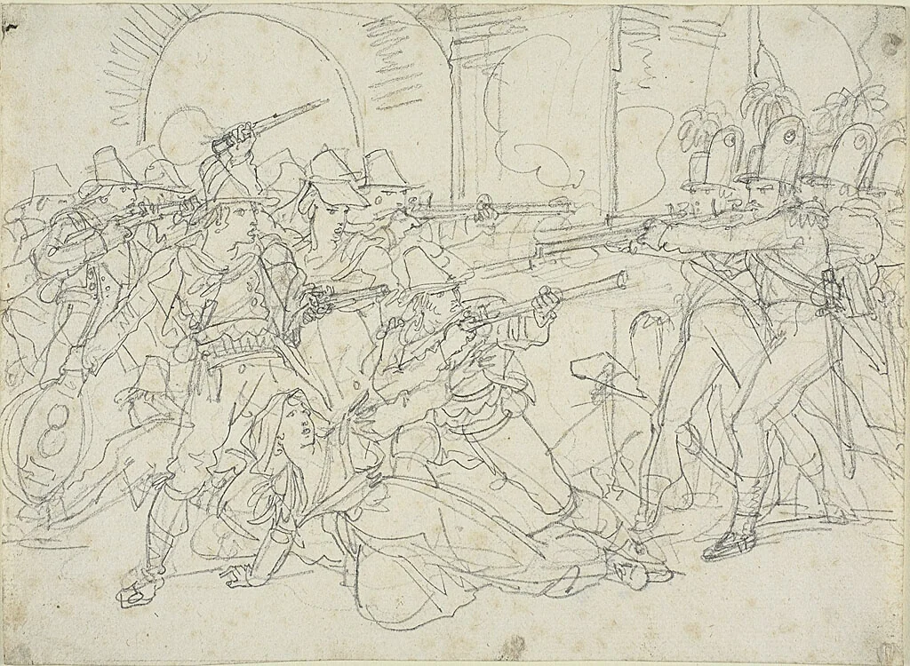 Study for Events of the Life of Massaroni, an Italian Bandit by Bartolomeo Pinelli, drawing, 1823