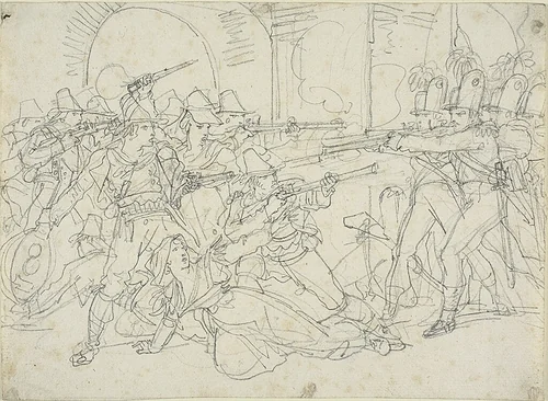 Study for Events of the Life of Massaroni, an Italian Bandit by Bartolomeo Pinelli, drawing, 1823