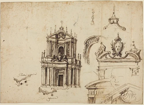 Studies for the Façade of Santa Cristina [recto] by Filippo Juvarra, drawing, 1715