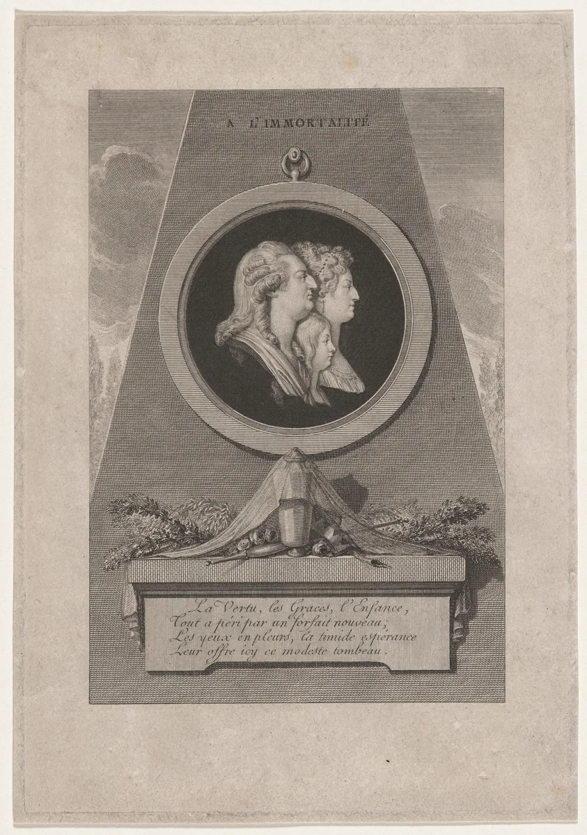 Louis XVI, Marie-Antoinette, and the Dauphin by Augustin de Saint-Aubin, print, 1775-1825