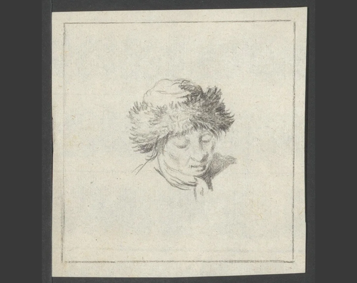 Oude man met bontmuts by anonymous, drawing, 1800-1899