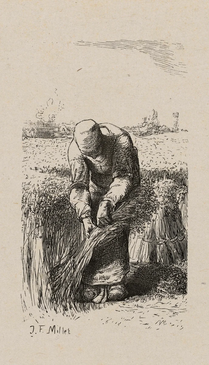 Woman Pulling Flax by Jacques Adrien Lavieille
Jean François Millet, print, 1853