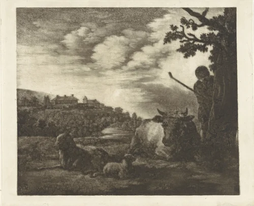 Landschap met een herder by Dirk van der Toorn, print, 1788-1811