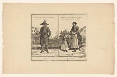 Quaeker en Quakerin by Abraham Allard, print, 1676-1725