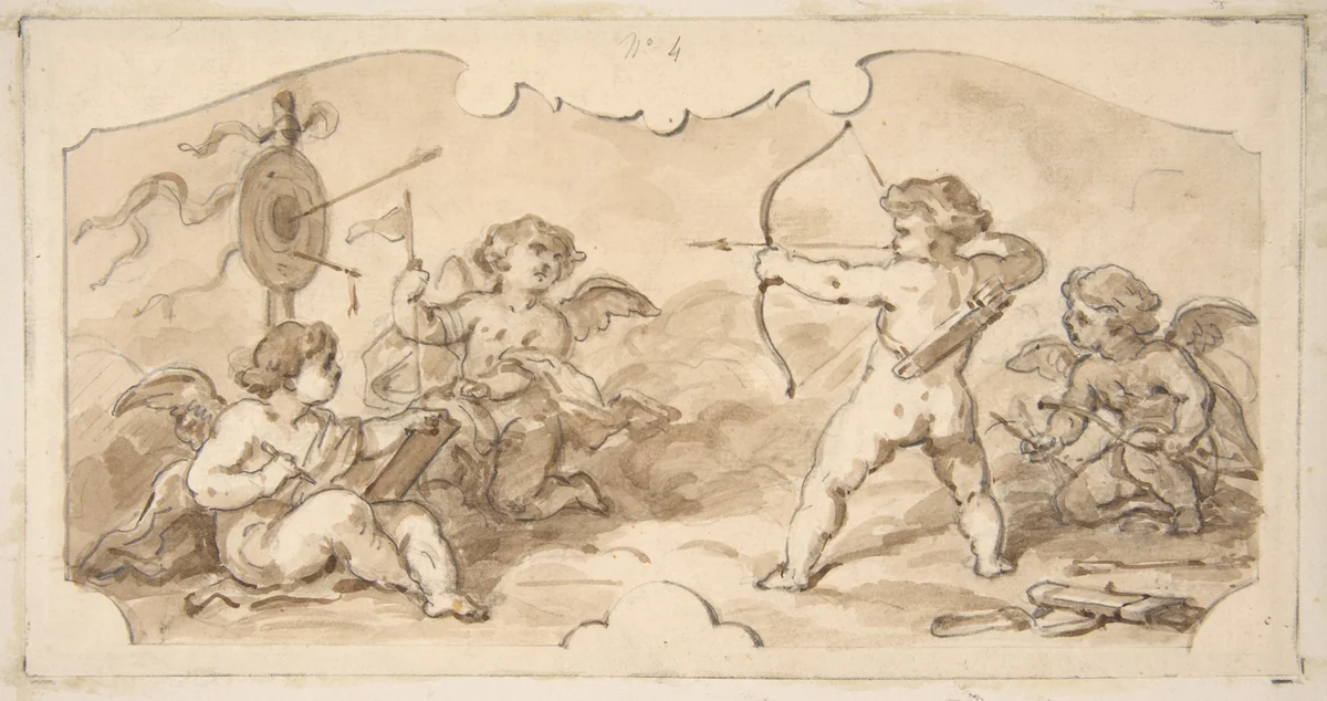 Design of putti at play by Jules-Edmond-Charles Lachaise, drawing, 1850-1900