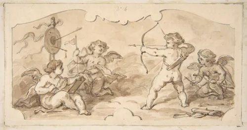 Design of putti at play by Jules-Edmond-Charles Lachaise, drawing, 1850-1900