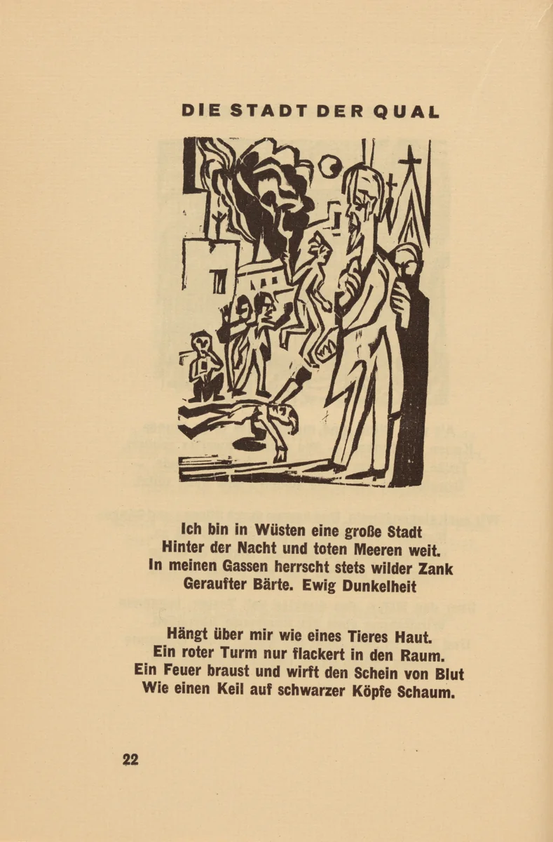 Die Stadt der Qual (The City of Agony) (headpiece, page 22) from Georg Heym: Umbra Vitae (Georg Heym: The Shadow of Life) by Ernst Ludwig Kirchner, volume, 1924
