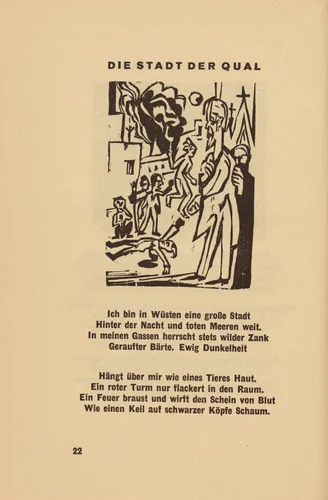 Die Stadt der Qual (The City of Agony) (headpiece, page 22) from Georg Heym: Umbra Vitae (Georg Heym: The Shadow of Life) by Ernst Ludwig Kirchner, volume, 1924