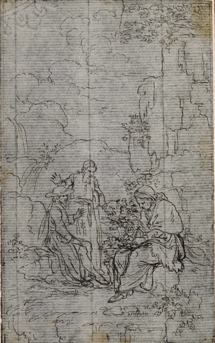 Study for Vignette in Abbé Dinouart's "Vie du Venerable don Juan de Palafox", p. 391 by Hubert François Gravelot, drawing, 1767-1773