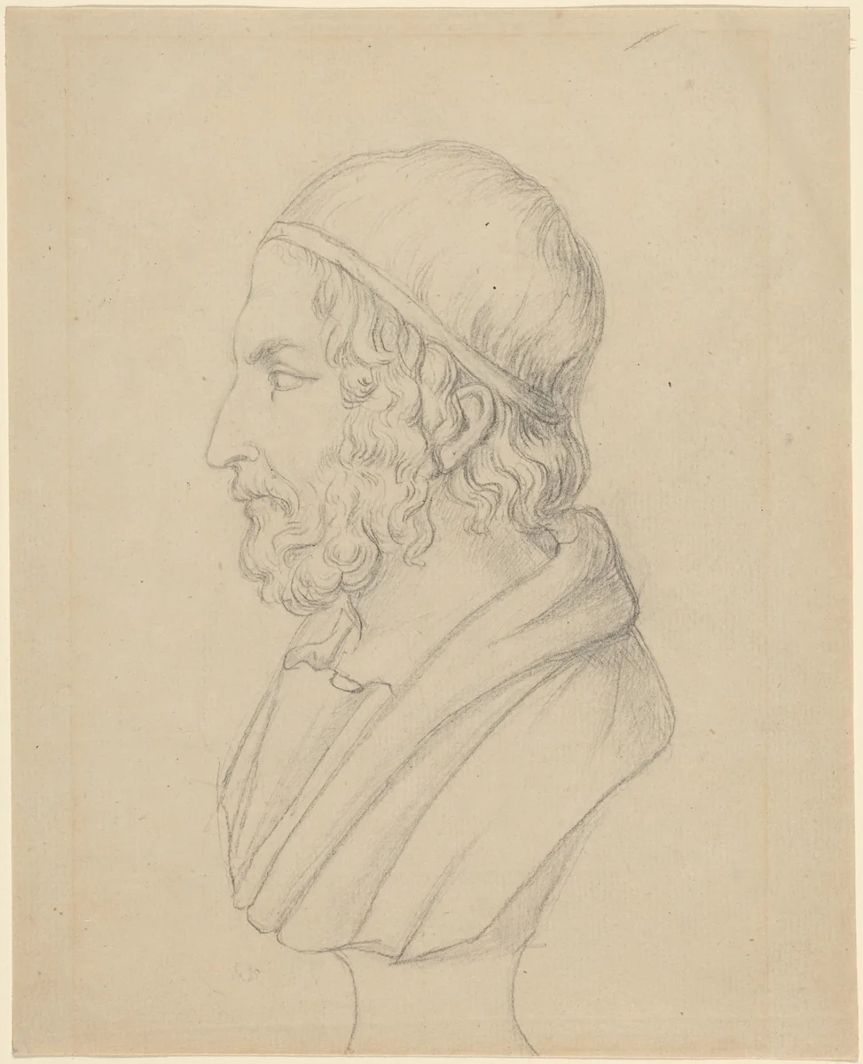 Classical Portrait Bust of a Bearded Man by John Flaxman, drawing, 1755-1826