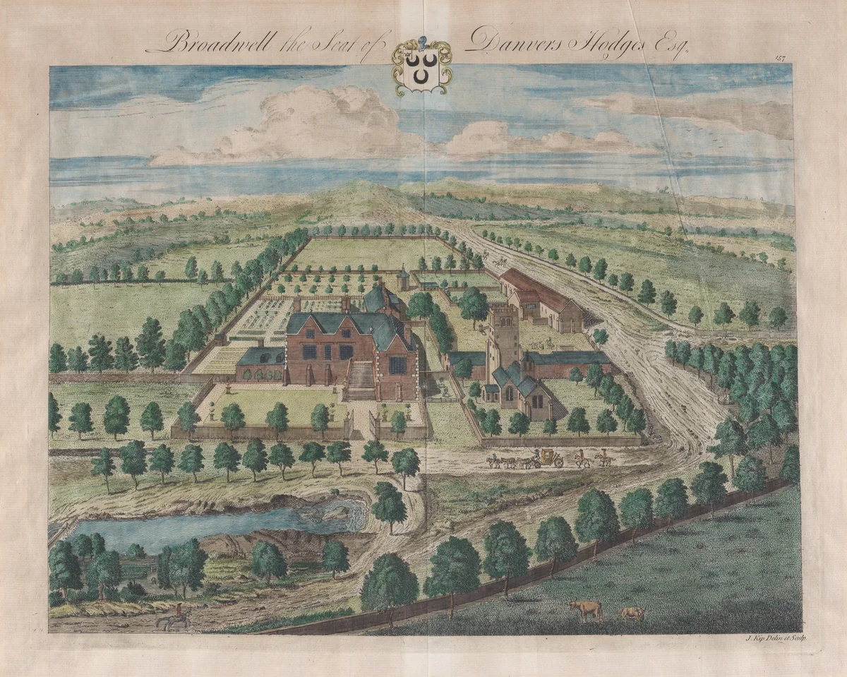 Broadwell, The Seat of Danvers Hodges, plate 157 from "The Ancient and Present State of Gloucestershire" by Johannes Kip, print, 1712-1768