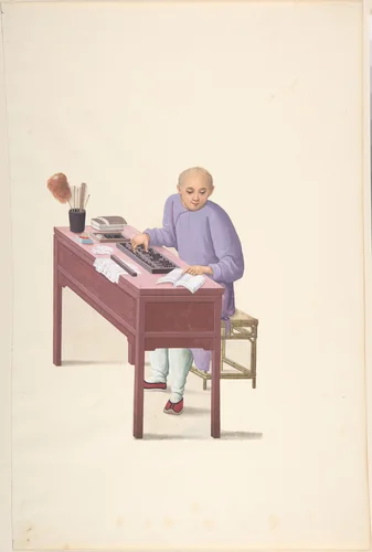 Chinese Man at Desk with an Abbacus by anonymous, drawing, 1800-1900