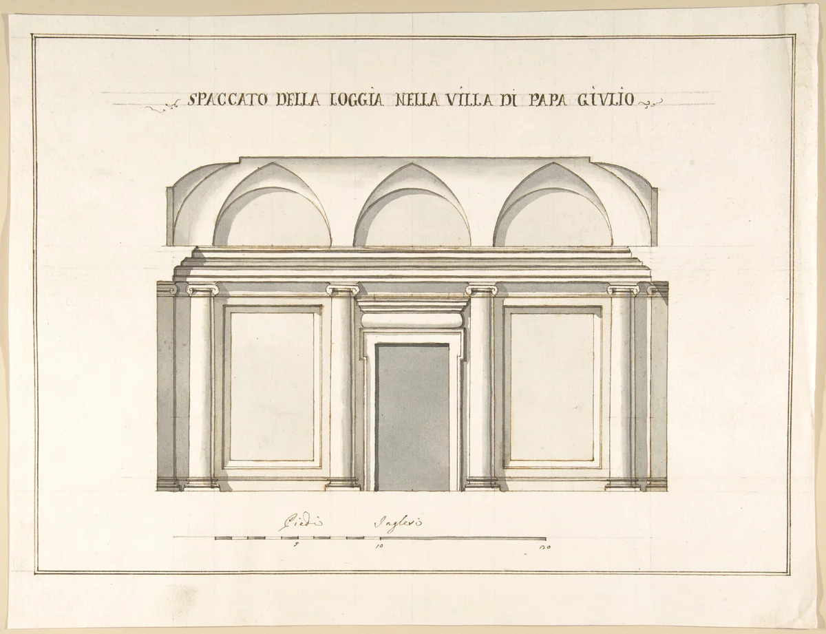 Section of the Loggia in the Villa of Pope Julius [III.] by Pietro Paolo Coccetti, drawing, 1710-1727