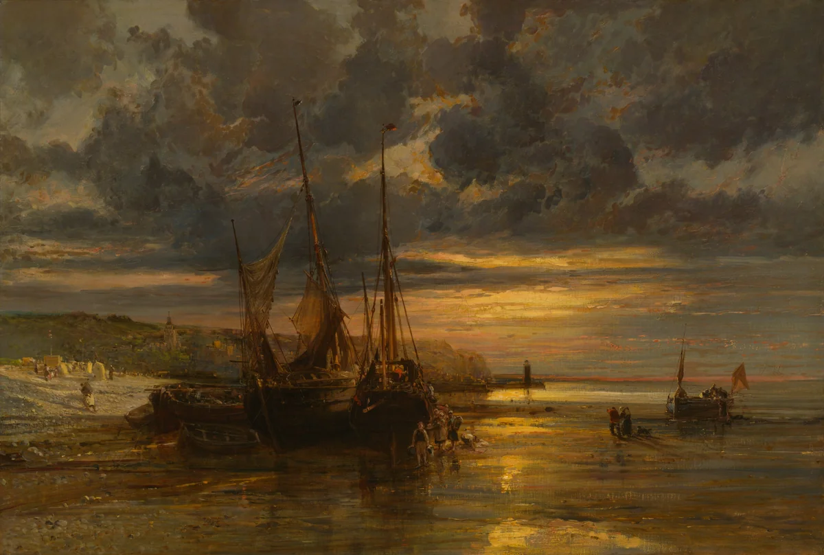 Beached Fishing Boats by Jules Achille Noël, painting, 1855-1865