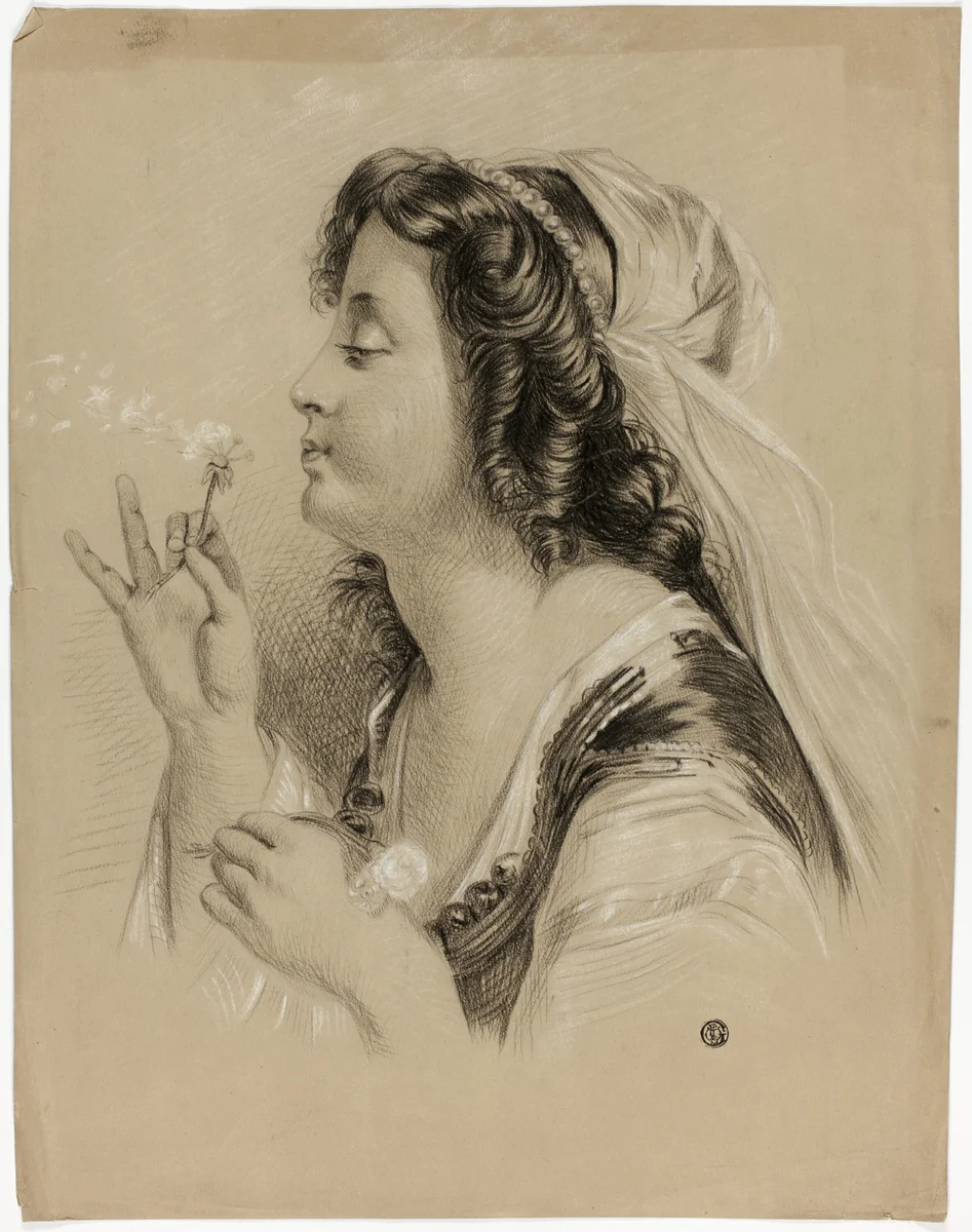 Girl Blowing on a Dandelion (recto); Profile Head of a Girl (verso) by Unknown Artist, drawing, 1800-1899