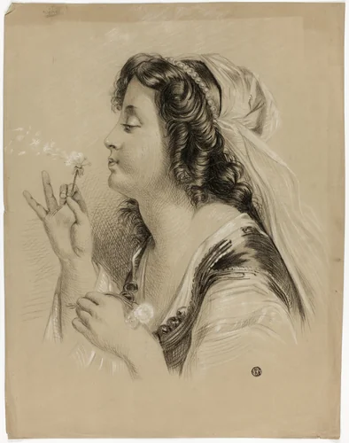 Girl Blowing on a Dandelion (recto); Profile Head of a Girl (verso) by Unknown Artist, drawing, 1800-1899