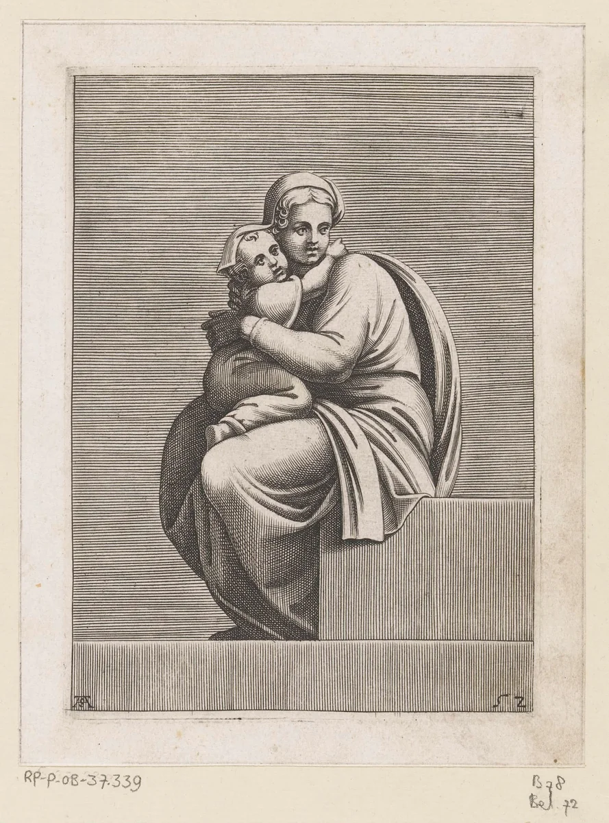 Zittende vrouw met kind by Unknown, print, 1585