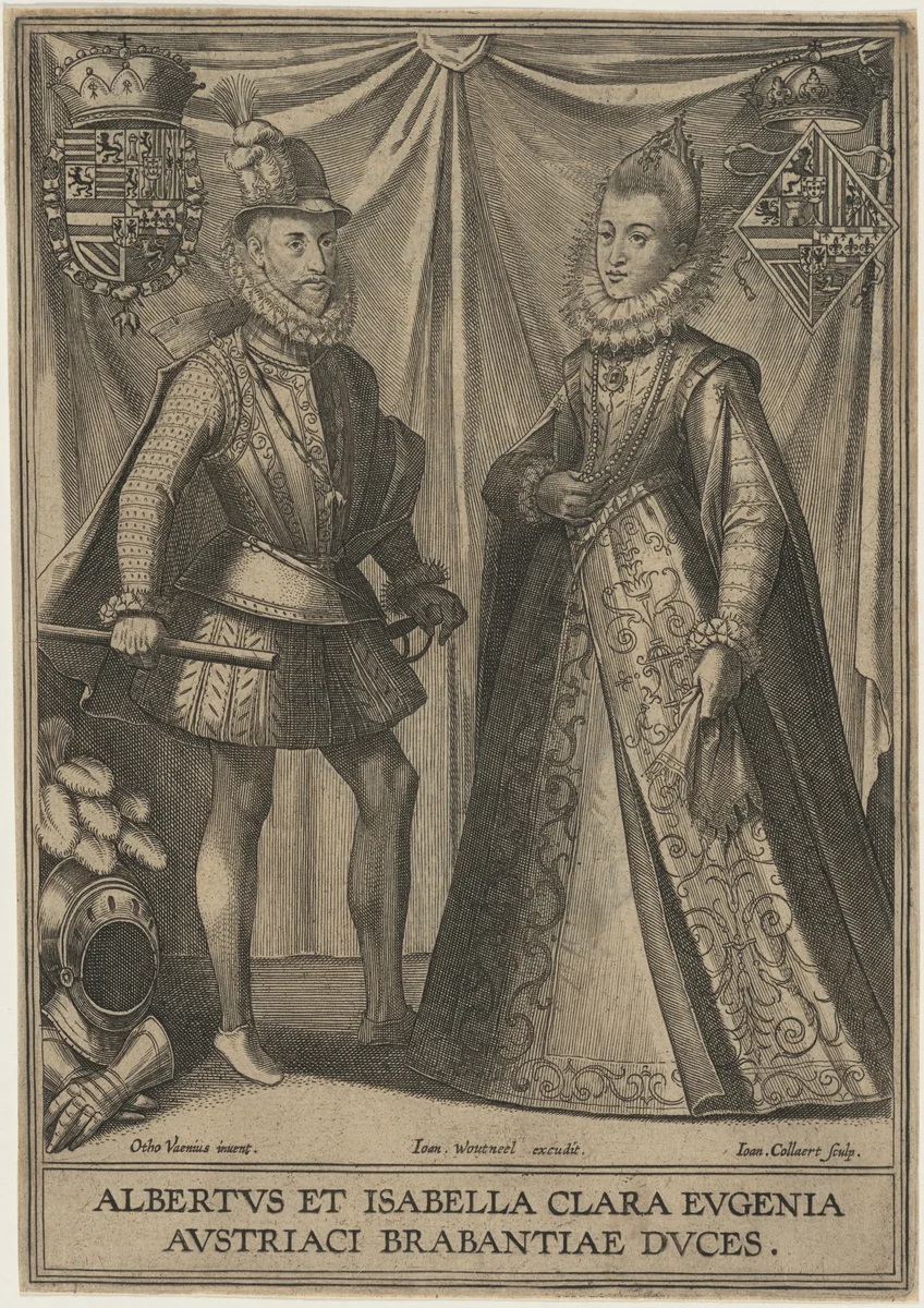 Archduke Albert and Isabella Clara Eugenie of Austria by Hans Collaert the Younger, print, 1595-1605