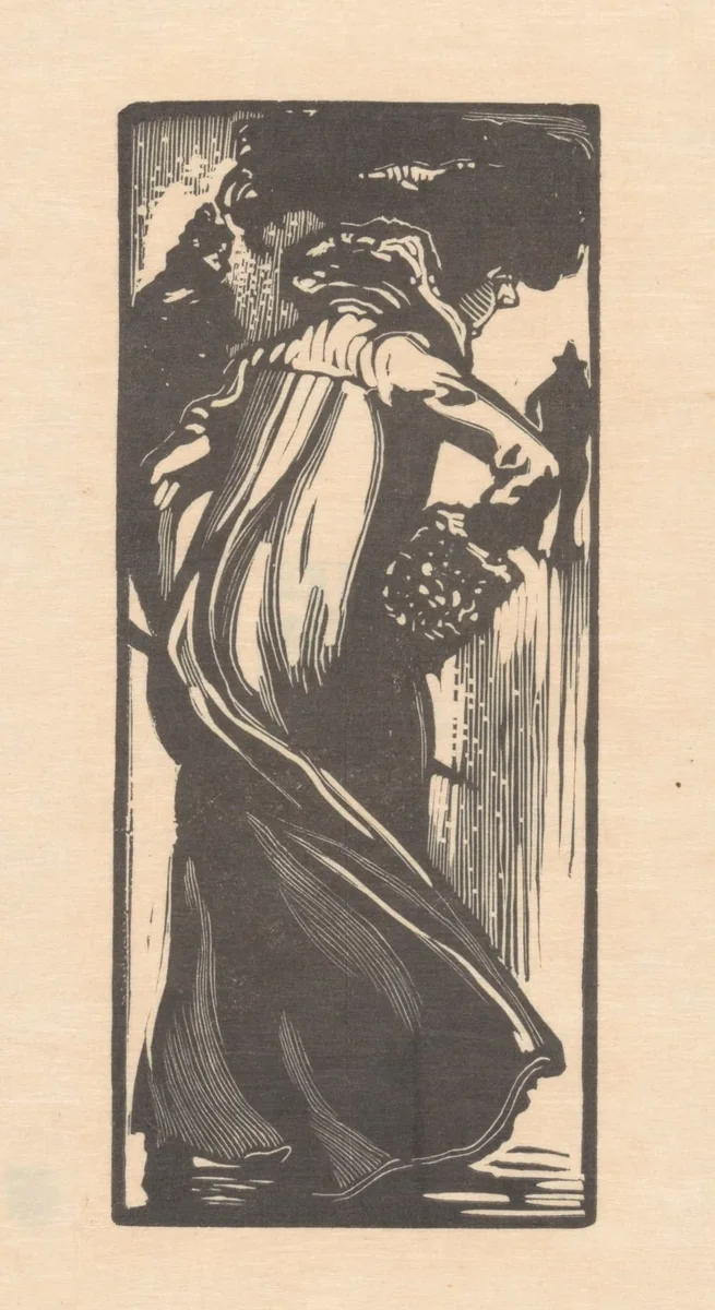 Lopende vrouw op de rug gezien by Johannes Josephus Aarts, print, 1881-1934