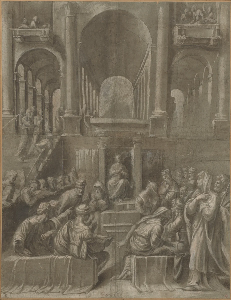Christ among the Doctors by Bartolomeo Ramenghi, drawing, 1520-1529
