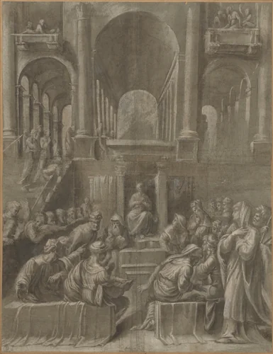 Christ among the Doctors by Bartolomeo Ramenghi, drawing, 1520-1529