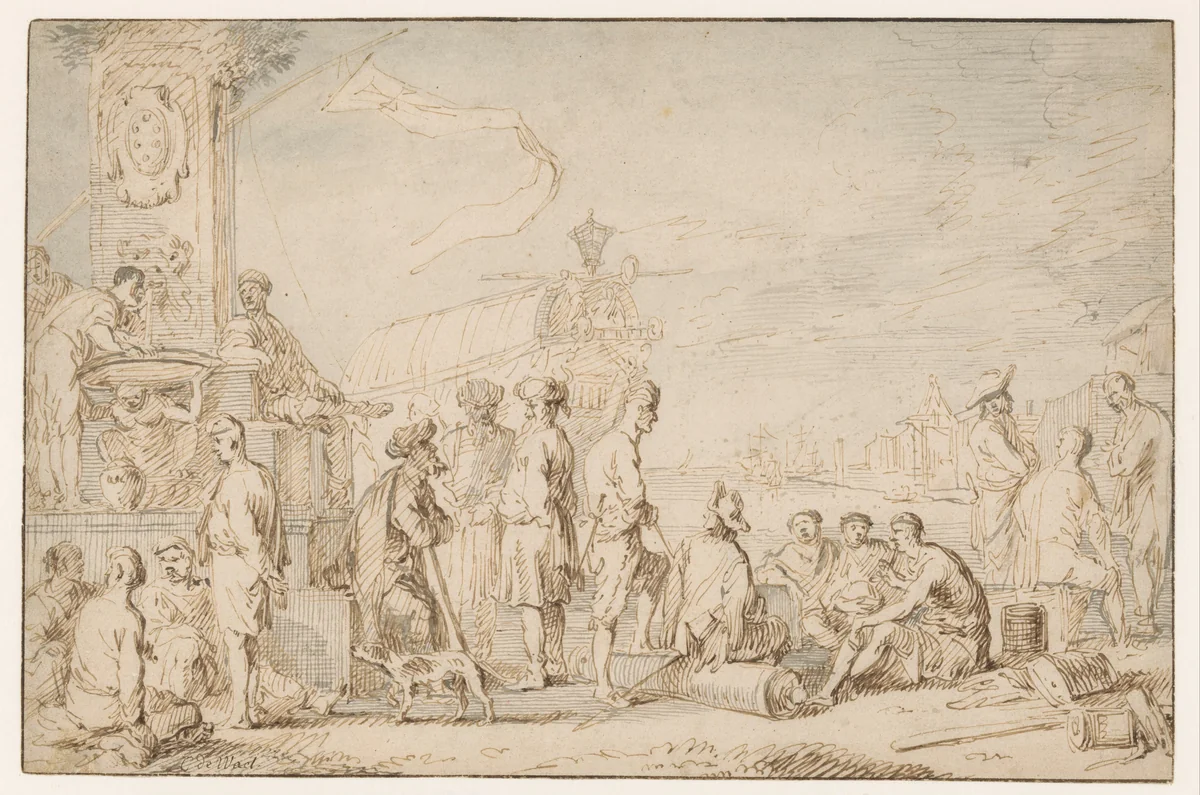 Oosterse zeehaven by Cornelis de Wael, drawing, 1602-1667