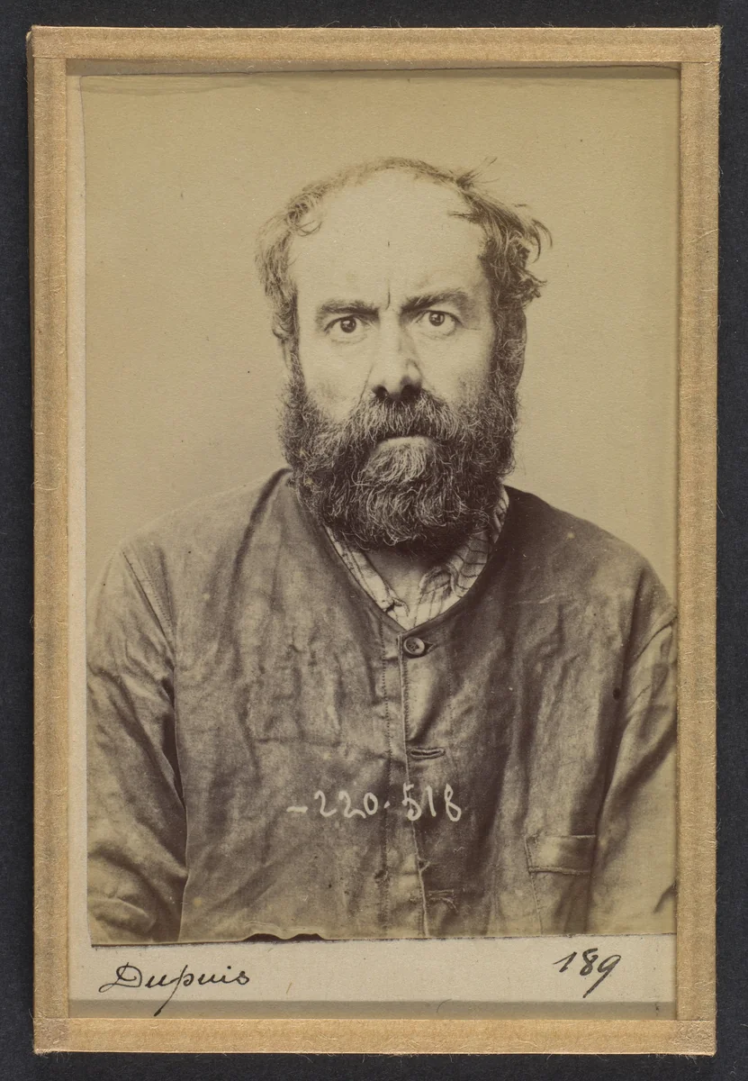 Dupuis. Augustin. 53 ans, né le 24/6/41 à Dourdan (Seine & Oise). Charron, forgeron. Anarchiste. 3/7/94. by Alphonse Bertillon, photograph, 1894