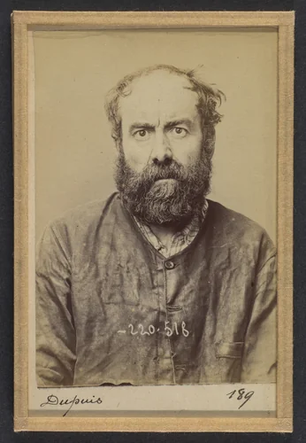 Dupuis. Augustin. 53 ans, né le 24/6/41 à Dourdan (Seine & Oise). Charron, forgeron. Anarchiste. 3/7/94. by Alphonse Bertillon, photograph, 1894