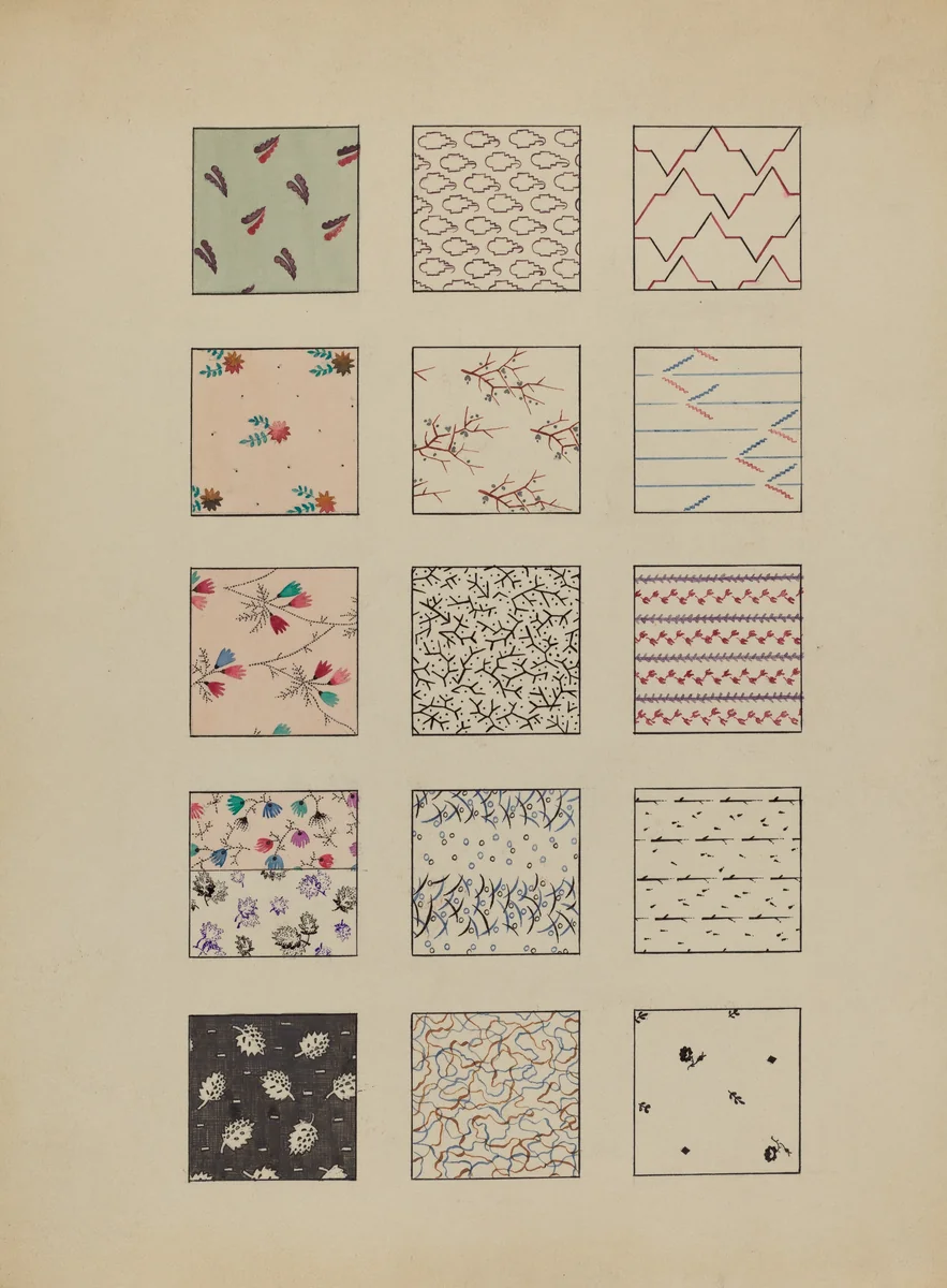 15 Printed Cottons by Millia Davenport, index of american design, 1936