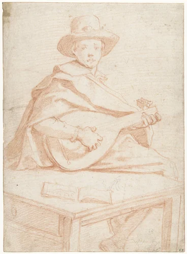 Een luitspeler by Jacopo da Empoli, drawing, 1561-1640