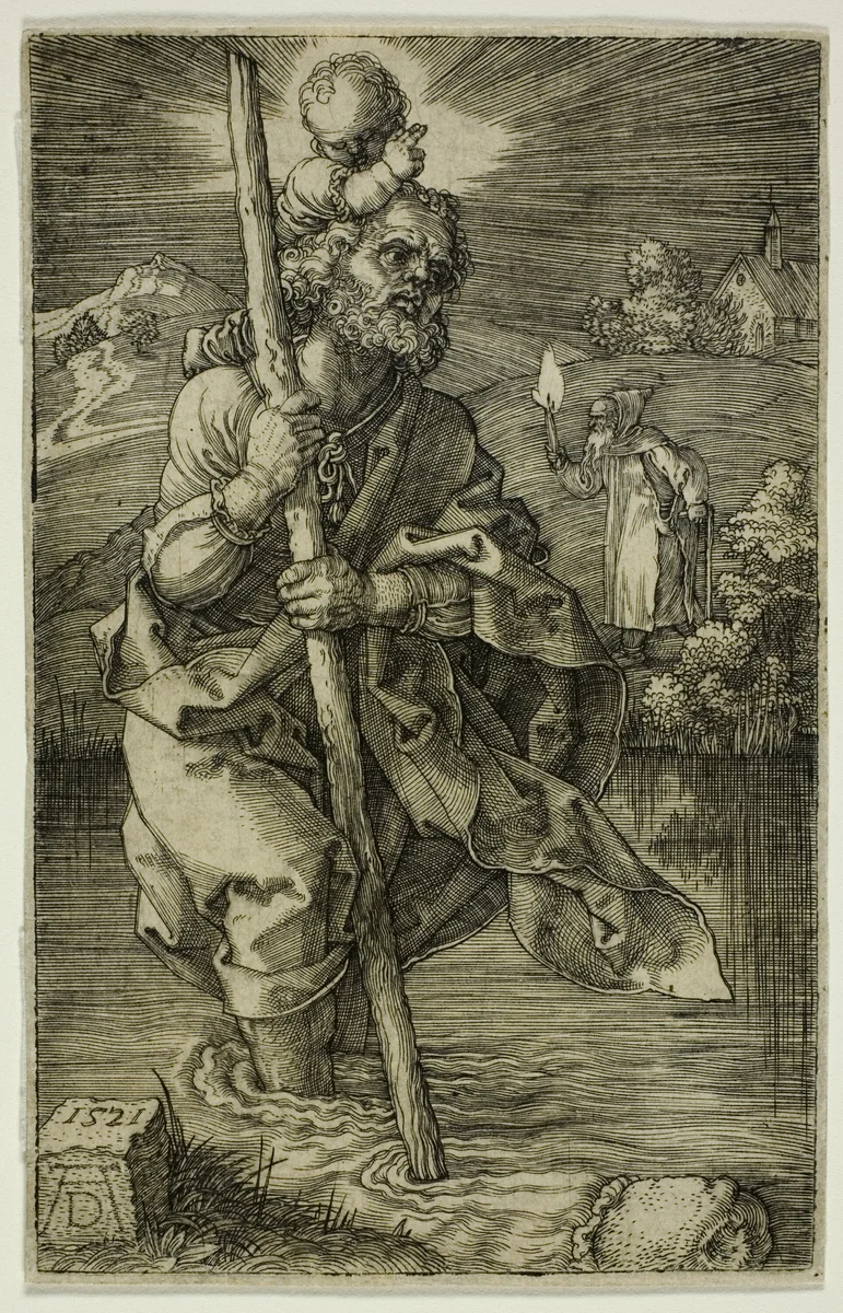 St. Christopher Facing To The Right by Albrecht Dürer, print, 1521
