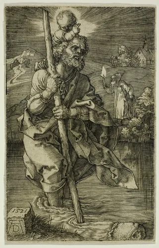 St. Christopher Facing To The Right by Albrecht Dürer, print, 1521