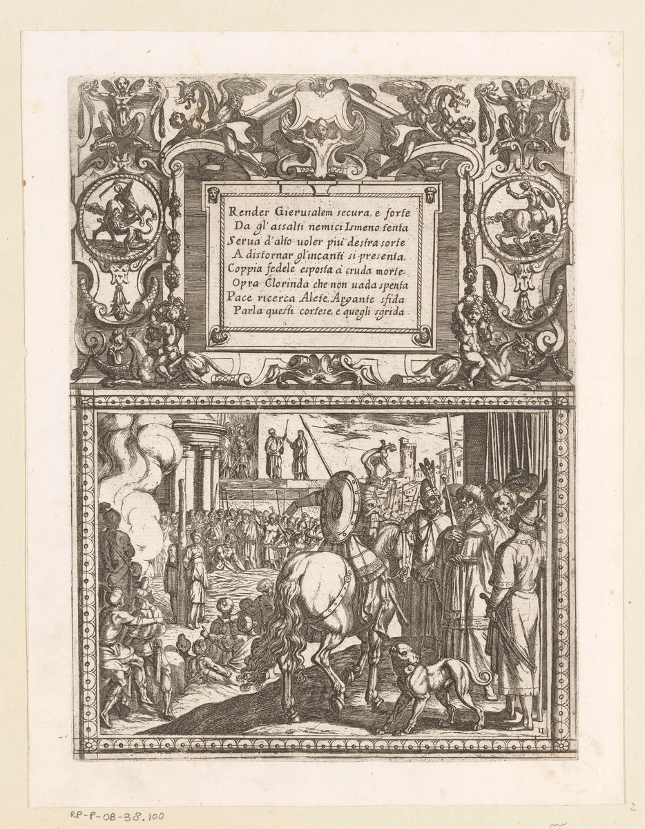 Illustratie bij Canto II van Tasso's 'Gerusalemme Liberata' by Antonio Tempesta, print, 1565-1630