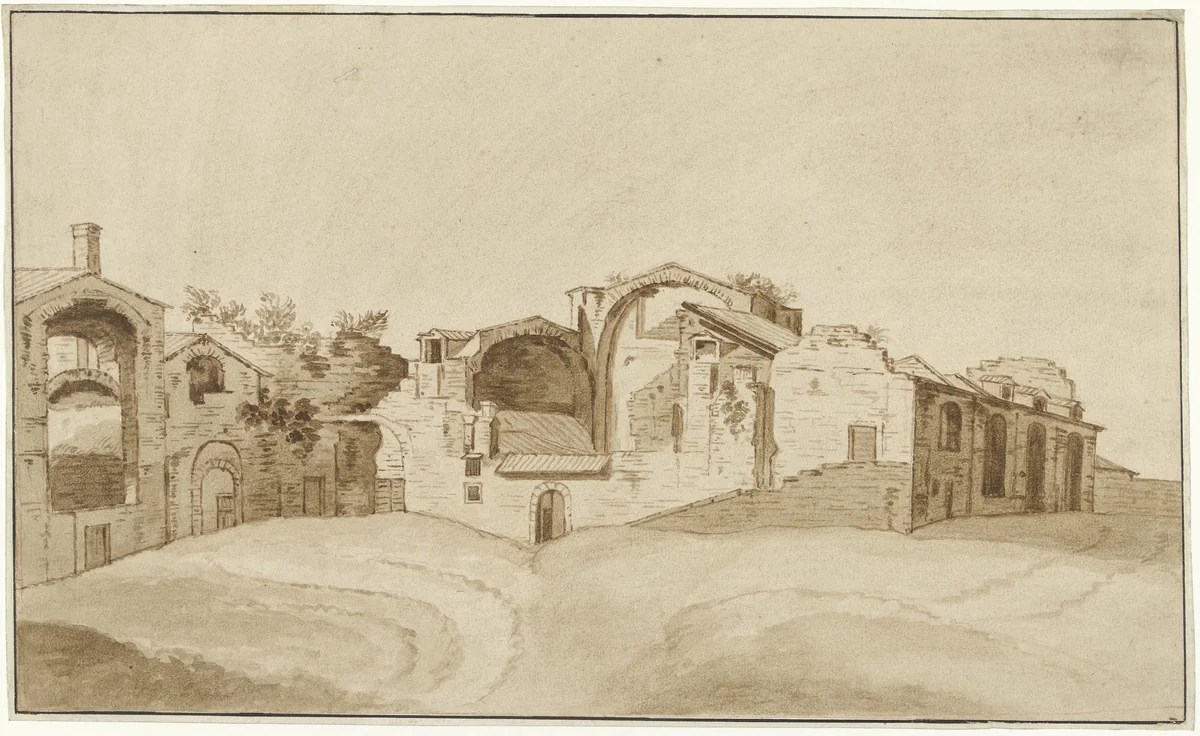 Gezicht op de Thermen van Diocletianus te Rome by Charles Louis Clérisseau, drawing, 1731-1820