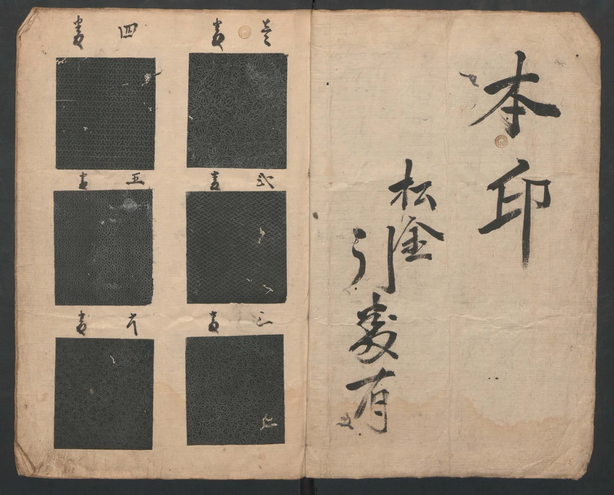 Book of Designs (Hon jirushi Shin Komon chō) 本印 新小紋帳 by Unidentified Artist, book, 1675-1725