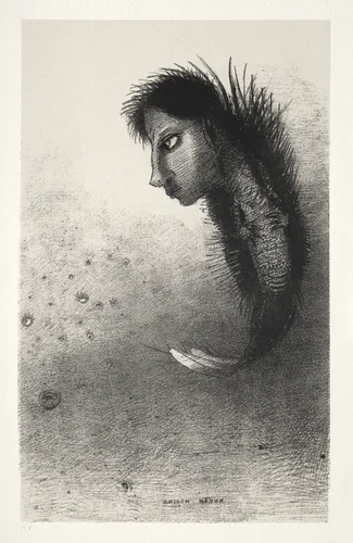 Then There Appears a Singular Being, Having the Head of a Man on the Body of a Fish by Odilon Redon, print, 1888