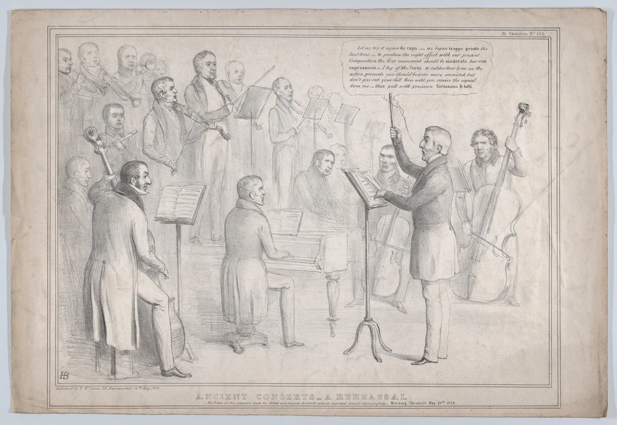 Ancient Concerts – A Rehearsal by John Doyle, print, 1838