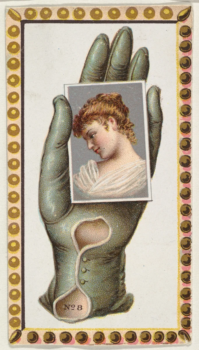 Card Number 8, cut-out from banner advertising the Opera Gloves series (G29) for Allen & Ginter Cigarettes by Allen & Ginter, print, 1885-1895