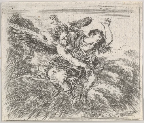 Boreas and Orithyia, from "Game of Mythology" (Jeu de la Mythologie) by Stefano della Bella, print, 1644