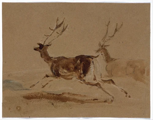 Two stags running by Edwin Henry Landseer, drawing, 1820-1873