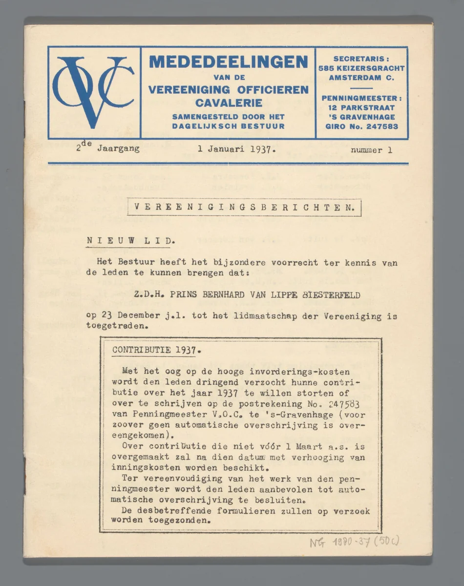 Mededeelingen van de Vereeniging Officieren Cavalerie by Vereeniging Officieren Cavalerie, other, 1937