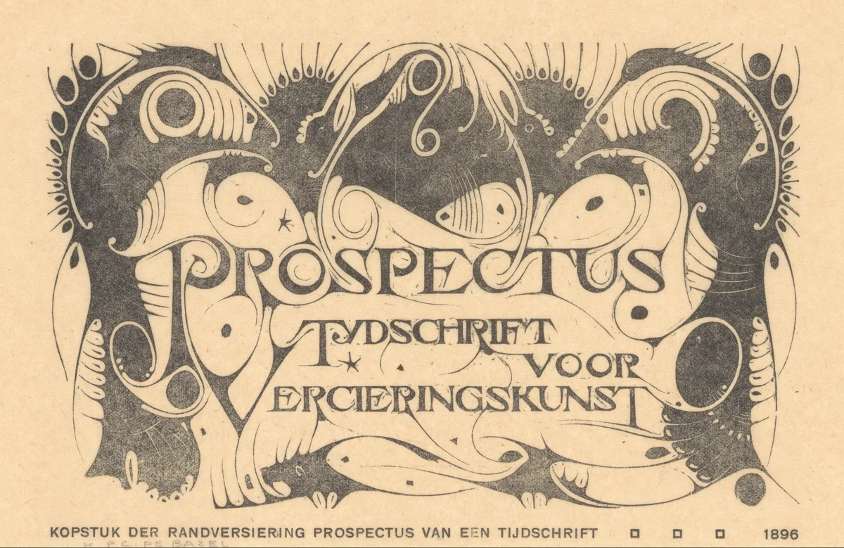Titelvignet voor de prospectus van het Tijdschrift voor Vercieringskunst by Karel Petrus Cornelis de Bazel, print, 1896