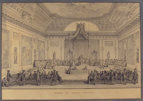 Assemblée des Notables, Versailles, 1787 by Jean Michel Moreau le Jeune, drawing, 1787
