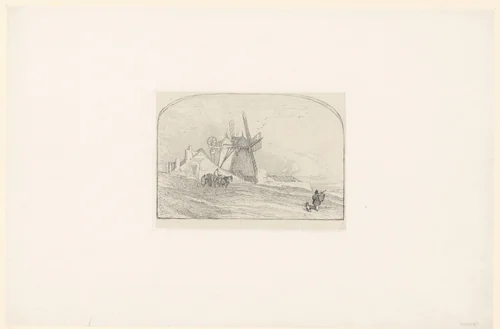 Twee windmolens bij Great Yarmouth by John Sell Cotman, print, 1792-1842