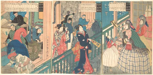 A True View of a Trading House of a Yokohama Merchant by Utagawa Sadahide, print, 1861