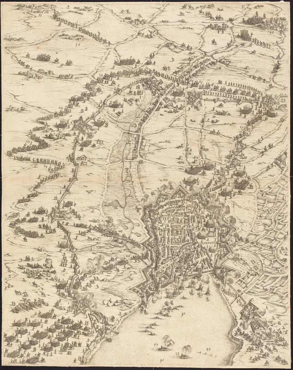 The Siege of La Rochelle [plate 6 of 16; set comprises 1952.8.97-112] by Jacques Callot, print, 1628-1631