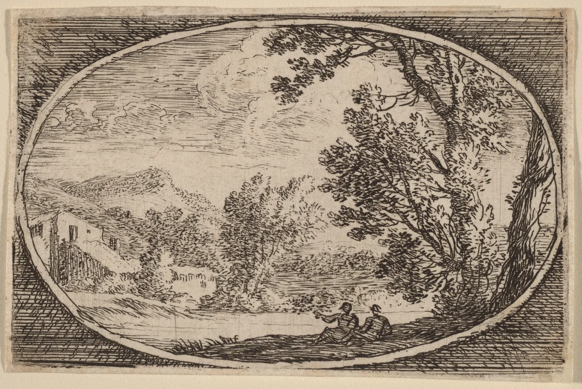 Two Men Seated Near the Waterside by Herman van Swanevelt, print, 1600-1655