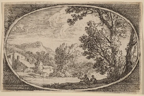 Two Men Seated Near the Waterside by Herman van Swanevelt, print, 1600-1655