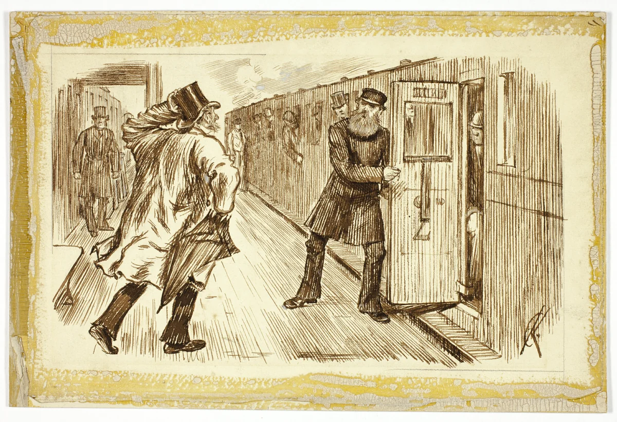 Man Catching Train by Charles Samuel Keene, drawing, 1843-1891